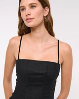 Linen-Blend Strapless Peplum Top