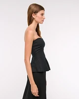 Linen-Blend Strapless Peplum Top