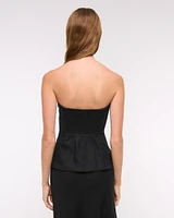 Linen-Blend Strapless Peplum Top