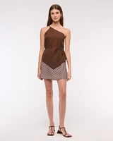One-Shoulder Asymmetrical Linen-Blend Top