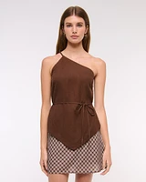 One-Shoulder Asymmetrical Linen-Blend Top