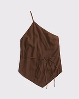 One-Shoulder Asymmetrical Linen-Blend Top