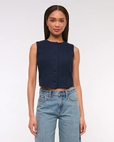 Cropped Linen-Blend Button-Through Vest