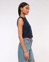 Cropped Linen-Blend Button-Through Vest