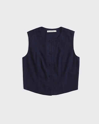 Cropped Linen-Blend Button-Through Vest