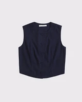 Cropped Linen-Blend Button-Through Vest