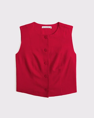 Cropped Linen-Blend Button-Through Vest