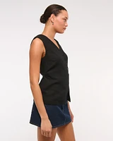 Asymmetrical Linen-Blend Vest