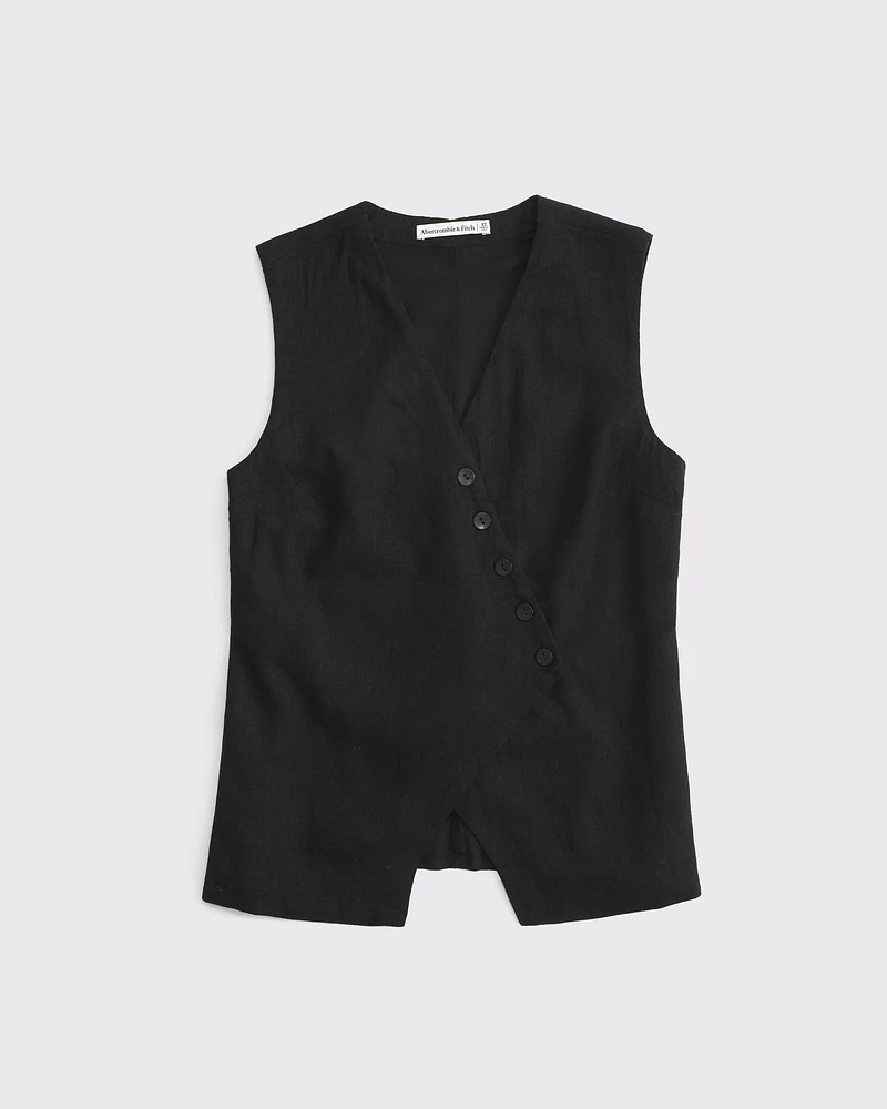 Asymmetrical Linen-Blend Vest