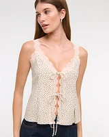 Lace-Trim Tie-Front Peplum Top