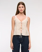 Lace-Trim Tie-Front Peplum Top