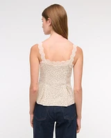 Lace-Trim Tie-Front Peplum Top