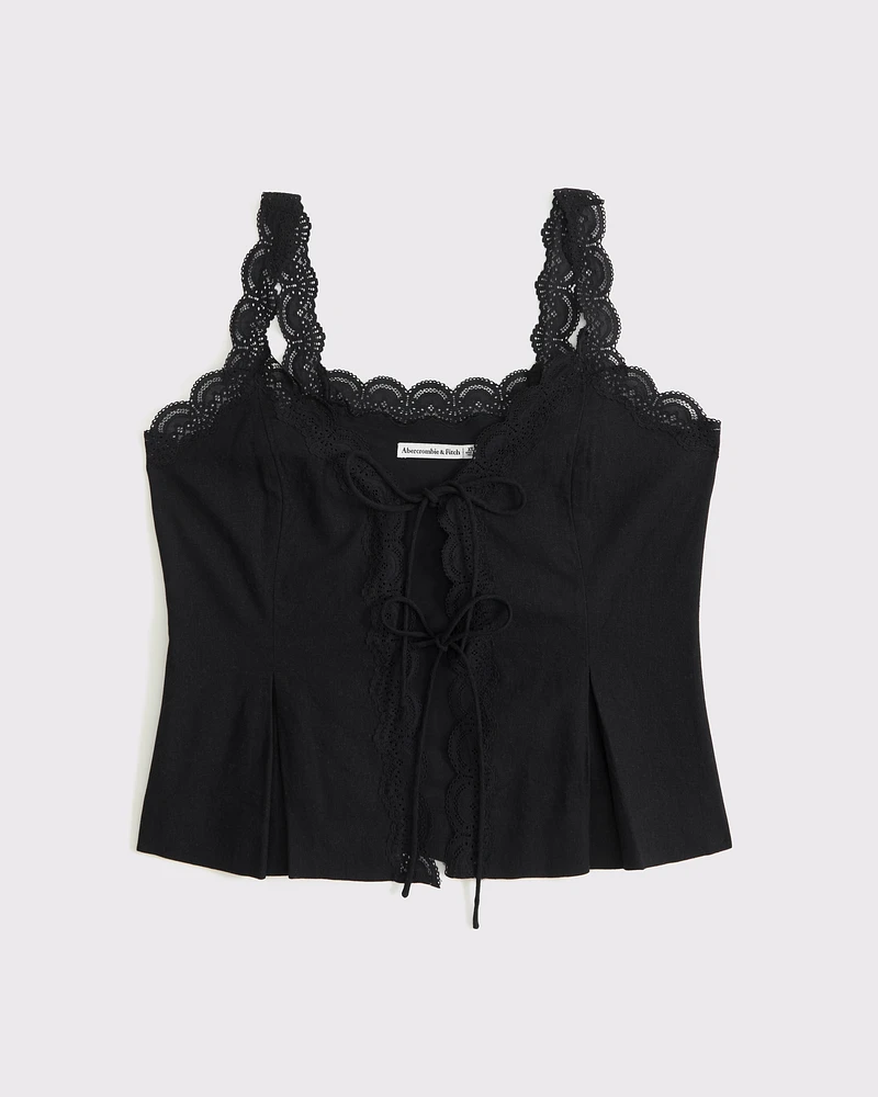 Lace-Trim Tie-Front Peplum Top