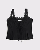 Lace-Trim Tie-Front Peplum Top
