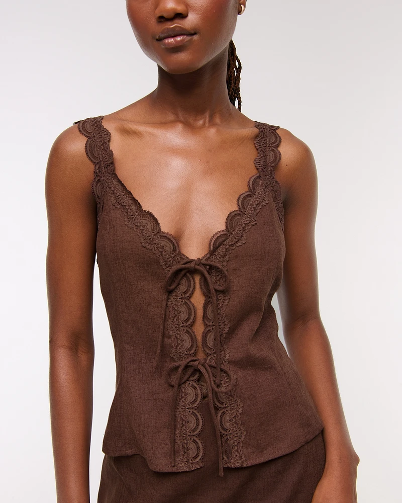 Lace-Trim Tie-Front Peplum Top