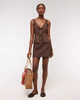 Lace-Trim Tie-Front Peplum Top
