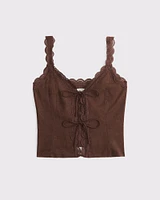Lace-Trim Tie-Front Peplum Top
