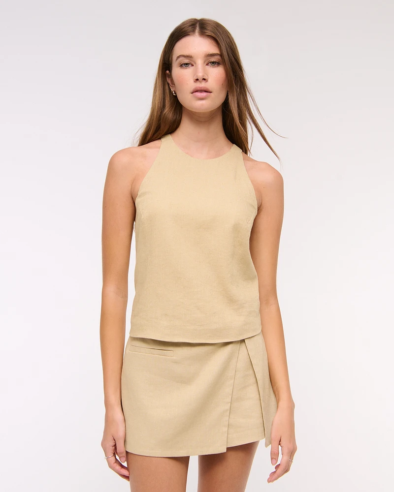 Linen-Blend Open-Back Set Top