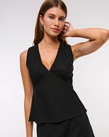 Linen-Blend Tie-Back Set Top