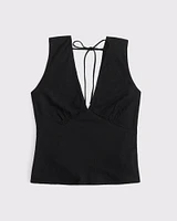 Linen-Blend Tie-Back Set Top