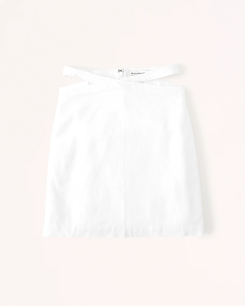 Strappy Waist Linen-Blend Mini Skirt