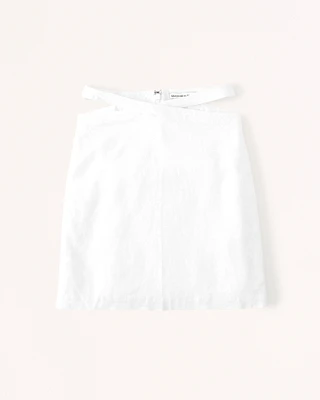 Strappy Waist Linen-Blend Mini Skirt