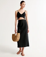 Linen-Blend Column Maxi Skirt