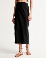 Linen-Blend Column Maxi Skirt