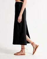 Linen-Blend Column Maxi Skirt