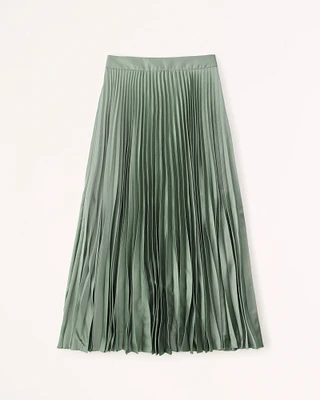 Satin Pleated Midi Skirt