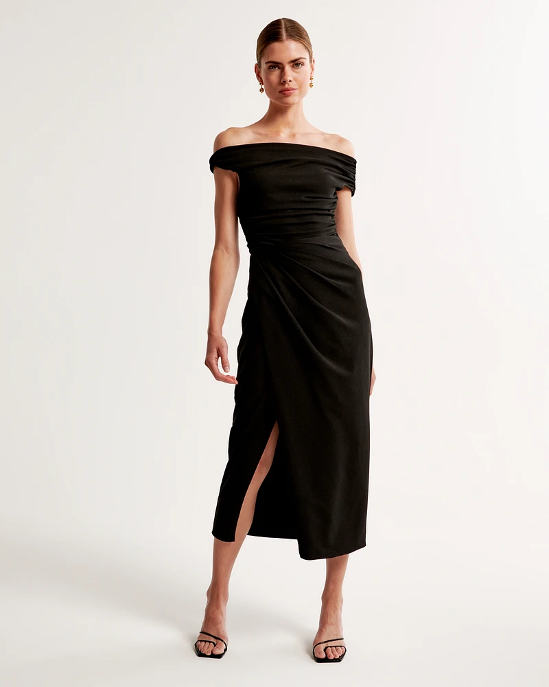 Crepe Draped Midi Skirt