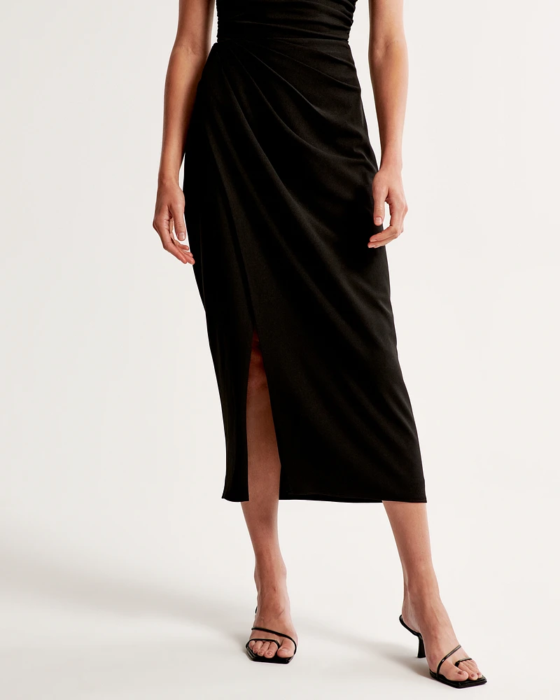 Crepe Draped Midi Skirt