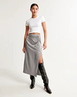 Knotted Elevated Satin Midi Skirt