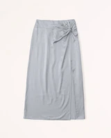 Knotted Elevated Satin Midi Skirt