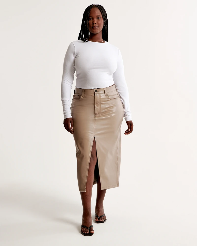 Vegan Leather Midi Skirt