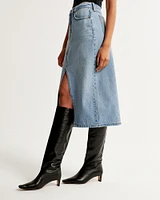 Denim Cargo Midi Skirt