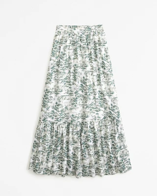 Linen-Blend Tiered Midi Skirt