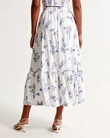 Linen-Blend Embroidered Tiered Maxi Skirt