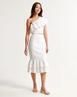 Eyelet Smocked Midi Skirt