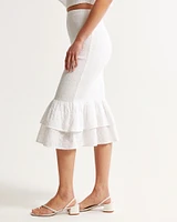 Eyelet Smocked Midi Skirt