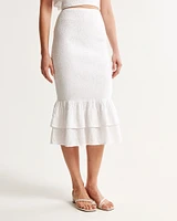 Eyelet Smocked Midi Skirt