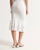 Eyelet Smocked Midi Skirt