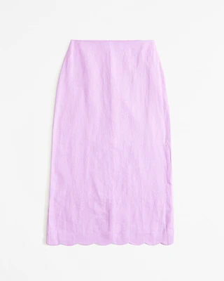 Premium Linen Scallop-Hem Midi Skirt