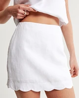 Premium Linen Scallop-Hem Mini Skort