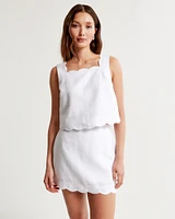 Premium Linen Scallop-Hem Mini Skort