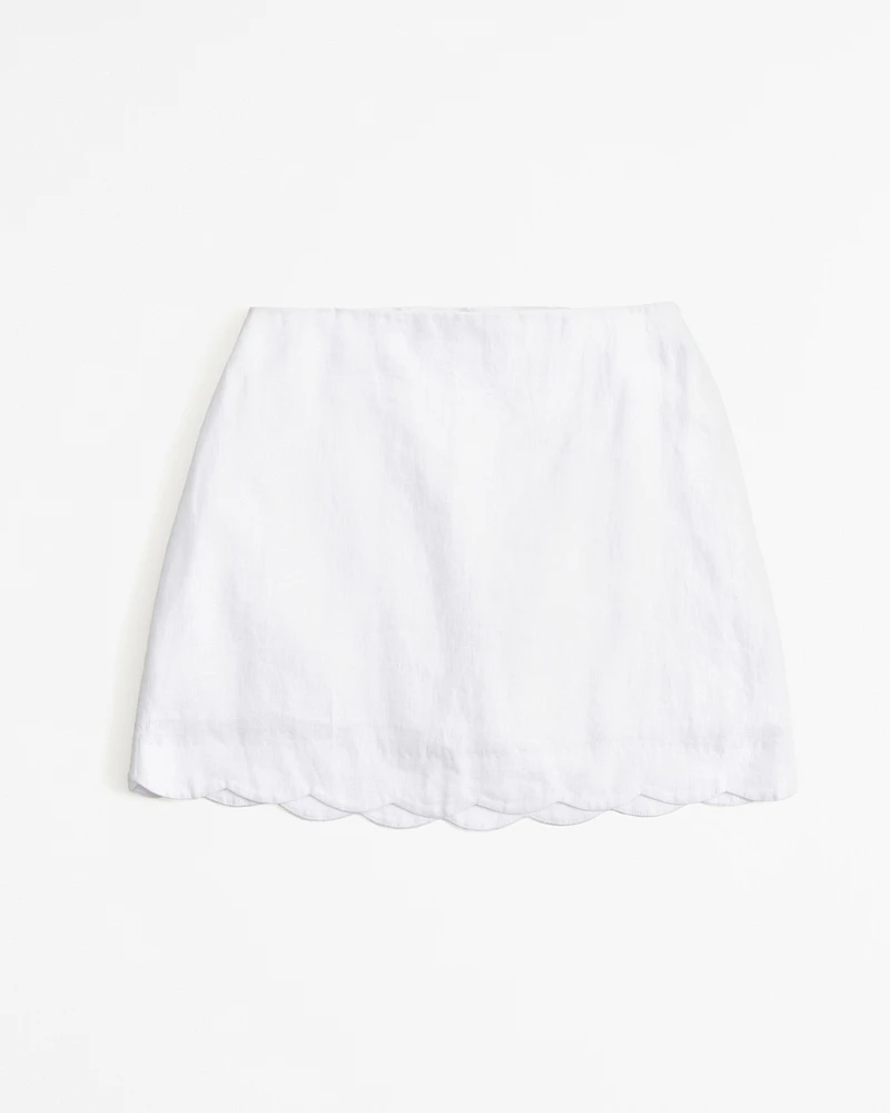 Premium Linen Scallop-Hem Mini Skort