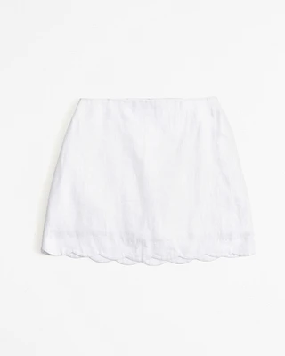 Premium Linen Scallop-Hem Mini Skort