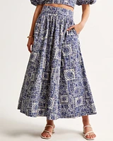 Pattern Mixed Poplin Tiered Maxi Skirt