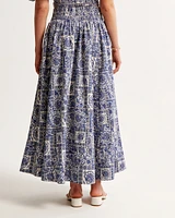 Pattern Mixed Poplin Tiered Maxi Skirt