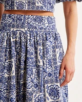 Pattern Mixed Poplin Tiered Maxi Skirt